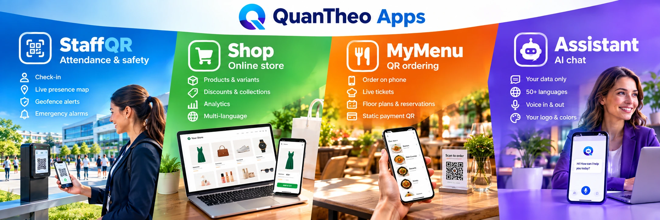 QuanTheo Apps — StaffQR, Shop, MyMenu, Assistant